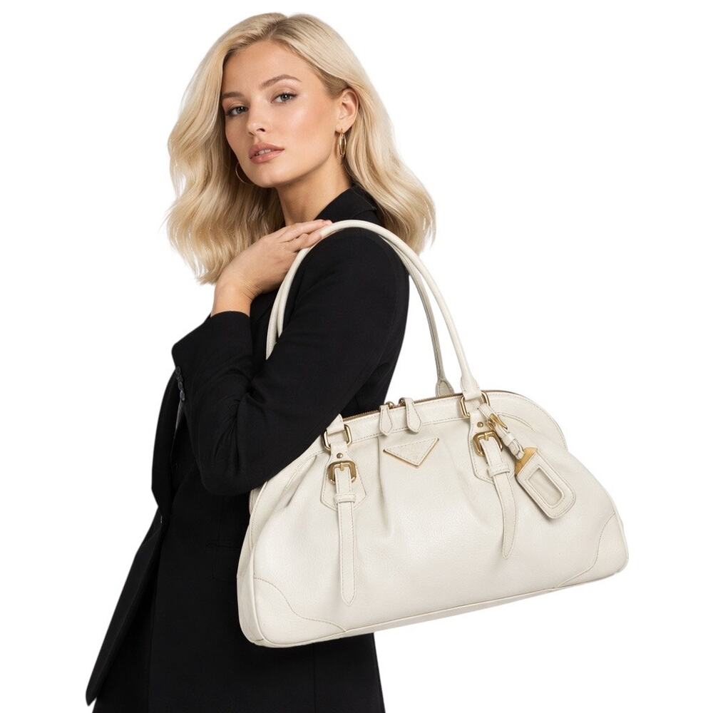 Prada Cinghiale Leather Frame Large Shoulder Bag Bianco White - Picture 2 of 16